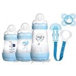 MAM Set 9 Startset Flaschen Sterilisator Babykoster Milchpumpe Blau + gratis Geschenk