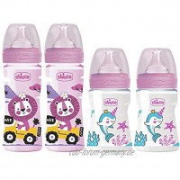 Chicco Antikolik Flaschen Set rosa Anti-Kolik Babyfläschchen 4er Pack ab Geburt bis 6 Mo."Mama-Effekt" Silikon Sauger 0m+ & 2m+ 2 x 150 ml & 2 x 240 ml Made in Italy