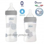 Chicco Glas Flaschen Set Uni Babyfläschchen Well-Being Glas SUPERIOR GLAS Mama-Effekt Silikon Sauger 0m+Normaler Nahrungsfluss 2 x 150 ml & 2 x 240 ml inkl. 4 Silikon Sauger Made in Italy