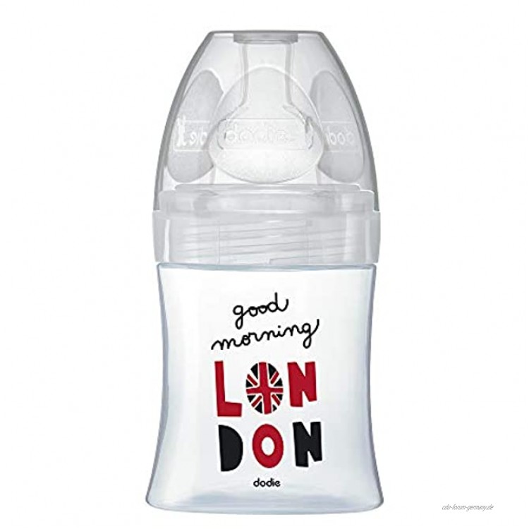 Dodie Anti-Kolik-Flasche Sensation+ Glas London 150 ml 0-6 Monate flacher Sauger 1 6 Stück