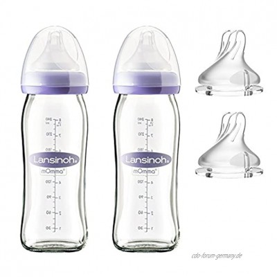 Lansinoh Glas Flaschen Set    NaturalWave Sauger    ab Geburt    2 x 240 ml inkl. 4 NaturalWave Sauger