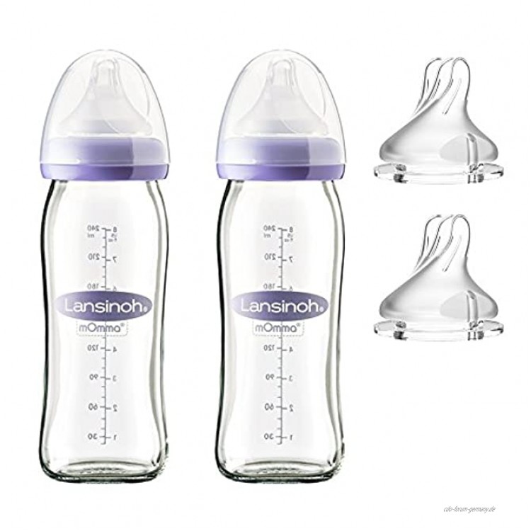 Lansinoh Glas Flaschen Set NaturalWave Sauger ab Geburt 2 x 240 ml inkl. 4 NaturalWave Sauger