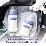 Lansinoh NaturalWave Flaschenset großes Babyflaschen Starterset Ideal als Geschenk für Babyshower & Geburt Flaschen: 2 x 160 ml & 2 x 240 ml Sauger: 2 x Gr. S M L 4 x Deckel
