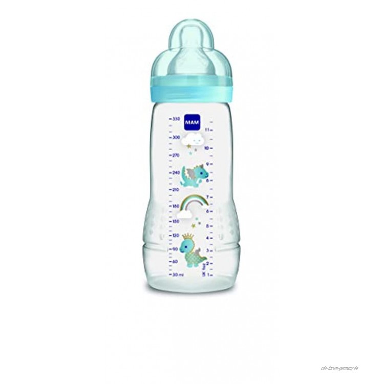 Mam Easy Active Babyflasche mit Sauger Größe 3 schneller Durchfluss 4 Monate 330 ml Hellblau