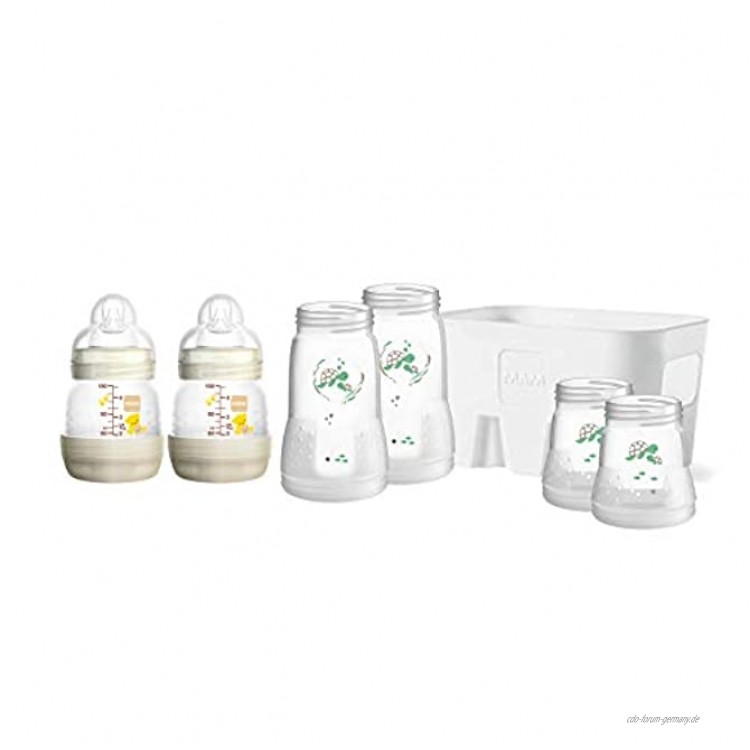 MAM Easy Start Anti-Colic Combi-Set Babyflaschen-Set mit 6 Flaschen gegen Koliken 2 x 130 ml 160 ml 260 ml & Flaschenkorb Babyausstattung ab der Geburt Naturmotiv Bär Schildkröte