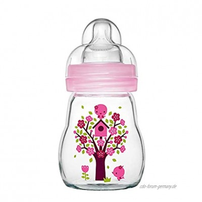 MAM Feel Good Babyflasche aus Glas 170 ml Babyflasche mit weiter Öffnung stabile Baby Trinkflasche mit Sauger Gr. 1 ab der Geburt Naturmotive rosa