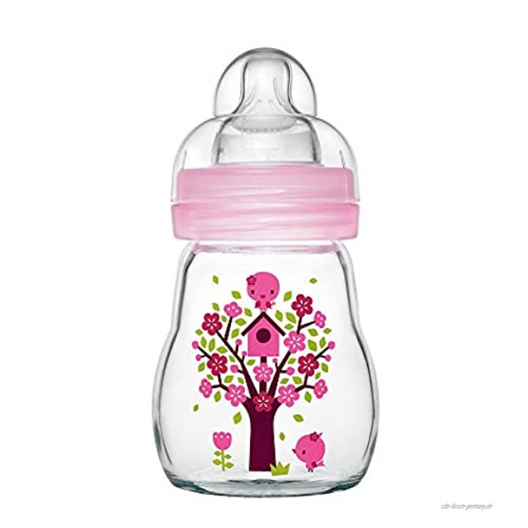 MAM Feel Good Babyflasche aus Glas 170 ml Babyflasche mit weiter Öffnung stabile Baby Trinkflasche mit Sauger Gr. 1 ab der Geburt Naturmotive rosa