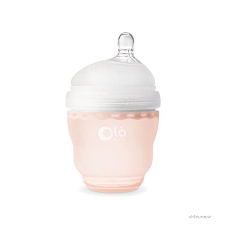 OlaBaby Gentle Babyflasche Koralle 120 ml Anti-Kolik Flasche aus weichem elastischen Silikon | bruchsichere Alternative zu Glasflaschen
