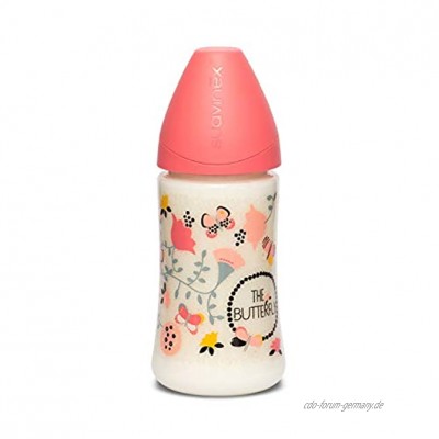 Suavinex Babyflasche Silikon 270 ml Schmetterlinge rosa