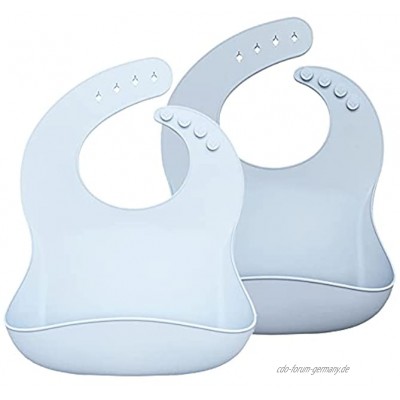 2er Set Silikon Babylätzchen mit Auffangschale | BPA-Frei Wasserdicht Pflegeleicht Schadstofffrei Ergonomisch Dusty Blue Hellblau Blau