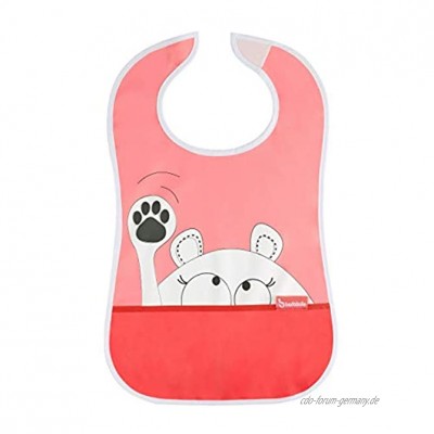 Badabulle B007020 Lätzchen Waschbär Babylätzchen Kinderlätzchen mit extra weichem Klettverschluss Auffangtasche wasserdicht rosa