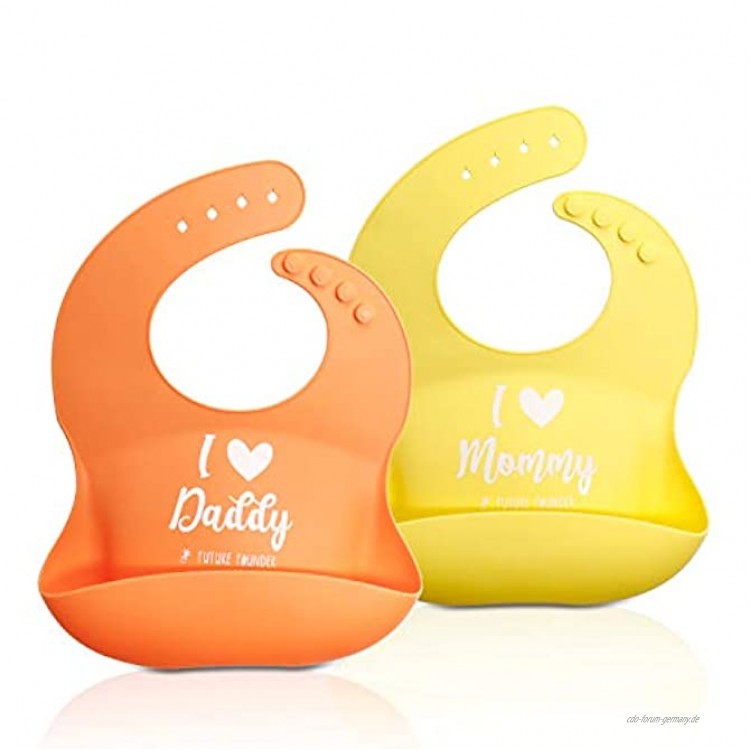 Future Founder Lätzchen Baby Silikon plastik weich Wasserdicht lätzchen mit auffangschale silicone abwaschbar Fütterlätzchen 2pcs für Säuglingen Orange Und Gelb