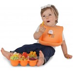 KIDDO FEEDO Aufrollbares Lätzchen für Säugling Baby und Kleinkind -Mahlzeiten mit Tasche – bequem und einfach zu reinigen Orange