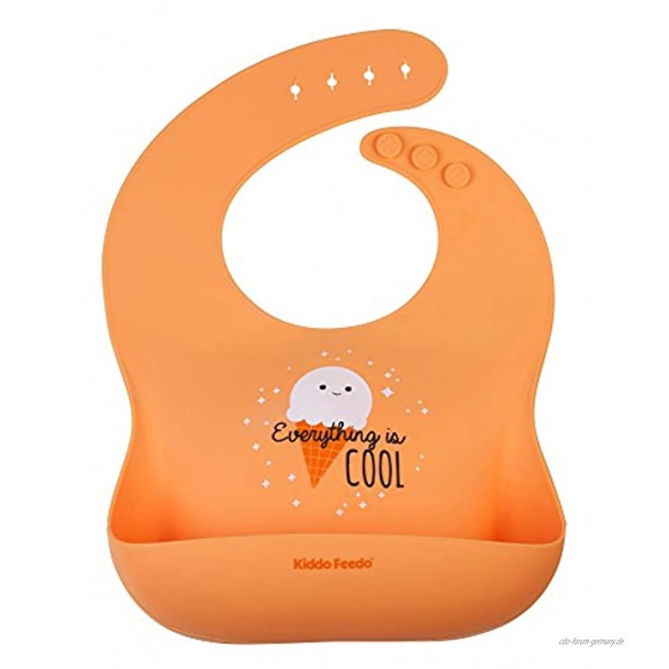 KIDDO FEEDO Aufrollbares Lätzchen für Säugling Baby und Kleinkind -Mahlzeiten mit Tasche – bequem und einfach zu reinigen Orange