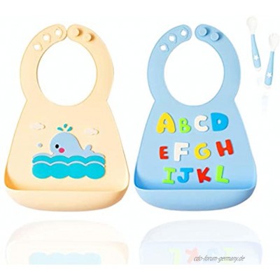 Wasserdichtes Silikonlätzchen für Jungen und Mädchen BPA-frei verstellbar mit Korb leicht zu reinigen extra weich für Babys +6 Monate. Löffel und flexible Gabel als Geschenk.