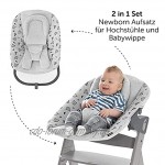 Hauck Alpha Plus Newborn Set mit Premium Bouncer Baby Holz Hochstuhl ab Geburt mit Liegefunktion extra flacher Aufsatz für Neugeborene & Baumwolle Sitzpolster Grau