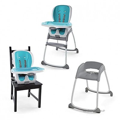 Ingenuity 3 In 1 Hochstuhl in Aquamarinblau verwendbar als Hochstuhl Kindersitz oder Kleinkinderstuhl für 2 Kinder Gleichzeitig 2 Feststellbare Räder 10515