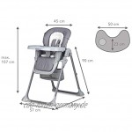 KIDWELL AMI Kinderhochstuhl mit Tablett | 107 cm hoch | höhenverstellbar mit 3 Positionen Rückenlehne | zusammenklappbar | zum Füttern | Belastung bis 15 kg | ab 3 bis 36 Monaten | Grau