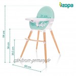 ZOPA Holzhochstuhl DOLCE ab dem 6. Monat und bis 15 kg In drei Positionen einstellbares Esstischchen Kinderhochstuhl Treppenhochstuhl Ice Green