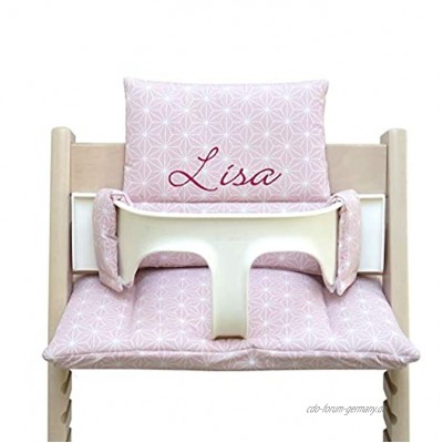 Blausberg Baby Stokke Tripp Trapp Sitz-Kissen Set mit Name Happy Star Rosa Personalisiertes Geschenk zu Geburt oder Geburtstag Glückwunsch zur Geburt für Jungen und Mädchen