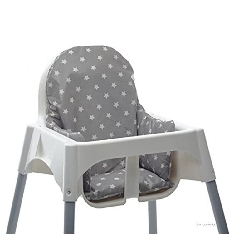 Ikea Antilop Hochstuhleinlage für Kinderhochstuhl Einsatz 37x36x24 cm Hochstuhl Kissen Sitzkissen Stuhlkissen für Treppenhochstühle Sitzauflage Sitzverkleinerer Grau mit weißen Sternen
