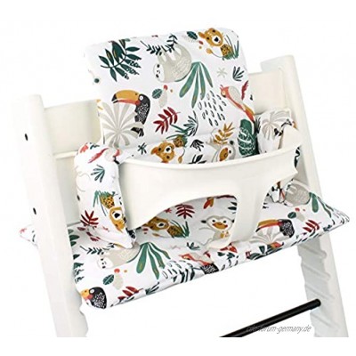 Ukje Tripp Trapp Sitzkissen Passt Perfekt Plastifiziert Leicht zu reinigen 2 Rücken- und Sitzkissen Stokke Tripp Trapp Sitzkissen altes und neues Modell Weiß Affe