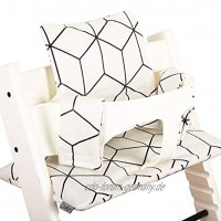 Ukje Tripp Trapp Sitzkissen Passt Perfekt Plastifiziert Leicht zu reinigen 2 Rücken- und Sitzkissen Stokke Tripp Trapp Sitzkissen altes und neues Modell Weiß Geometrisch