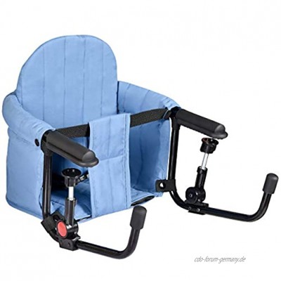 COSTWAY Baby Tischsitz faltbar Babysitz Stuhlsitz Hochstuhl Babystuhl mit Aufbewahrungstasche und abnehmbare Rückenpolsterung geeignet für Baby von 6 bis 12 Monaten blau