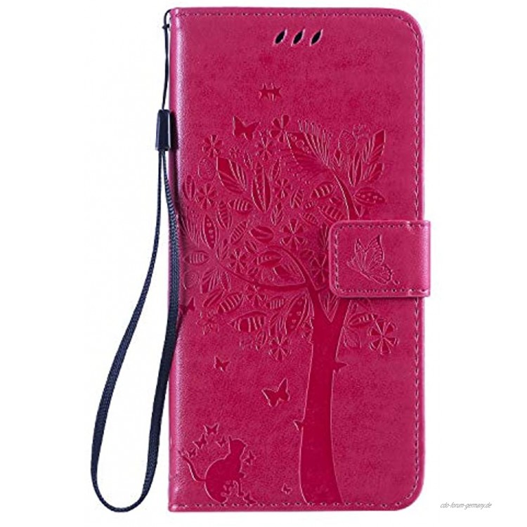 Miagon für iPhone 12 Mini Geldbörse Wallet Case,PU Leder Baum Katze Schmetterling Flip Cover Klapphülle Tasche Schutzhülle mit Magnet Handschlaufe Strap