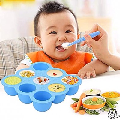 Babynahrung Aufbewahrung Behälter 9 x 75ml Babynahrung und als Behälter Silikon Babybrei Einfrieren mit Silikondeckel Wiederverwendbare Gemüse Obst Purees Brust Milch und Eiswürfel Blau
