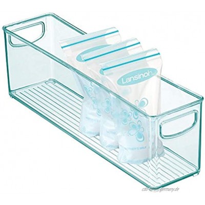 mDesign Kunststoffbox für Babynahrung – Aufbewahrungsbehälter mit Griffen – praktische Sortierbox für Muttermilchbeutel aus BPA-freiem Kunststoff – hellblau