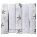 Baby Mulltücher 5 Stück im Set 70x70 cm mit Sternen in taupe 100% Baumwolle Spucktücher Musselin Mullwindeln Stern Grau
