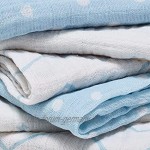 Bloomsbury Mill Packung mit 6 superweichen Musselin-Decken – 100 % zertifizierte Bio-Baumwolle in Geschenkband-Sternen Chevrons & Polka Dots Designs – Blau & Weiß – 71,1 x 71,1 cm