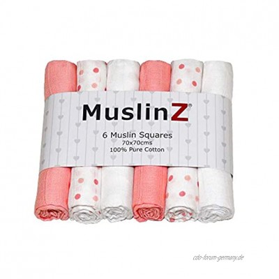 MuslinZ 6PK 100% reine Baumwolle Baby Musselin Quadrate 70x70cm Pink Combo