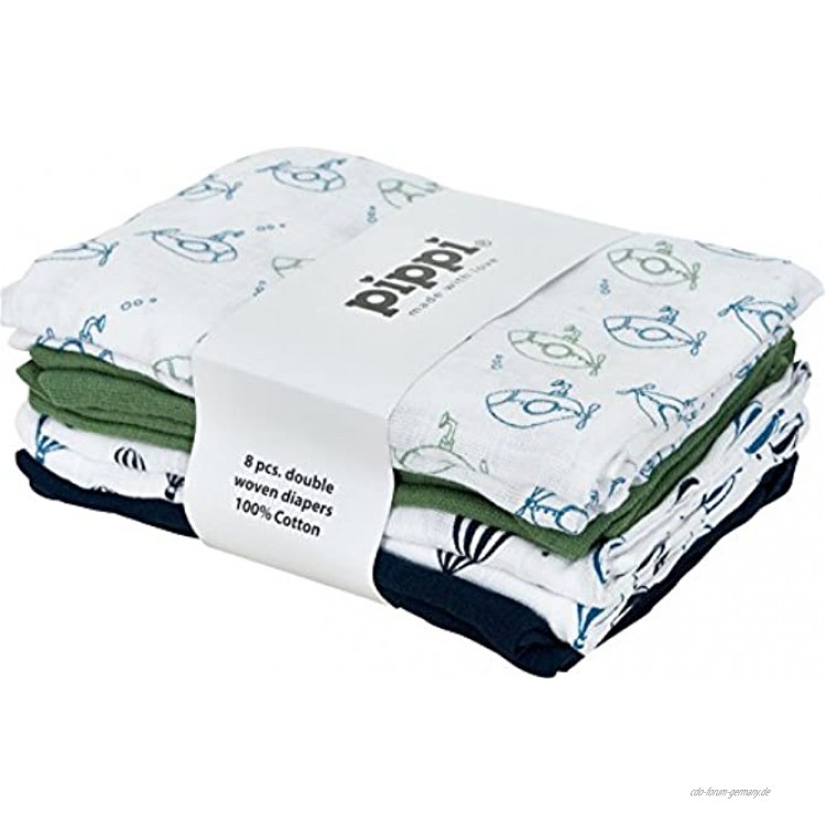 Pippi Mulltücher 8er-Pack weiß Marine grün Größe 70x70 cm