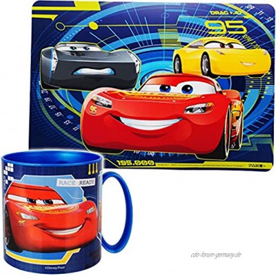 alles-meine.de GmbH 2 TLG. Set _ Unterlage + Trinkbecher Henkeltasse Disney Cars Auto Lightning McQueen BPA frei 350 ml Mikrowellen geeignet Kunststoff Plastik ..