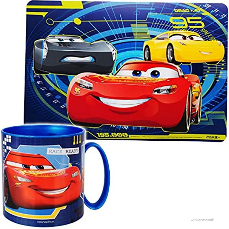 alles-meine.de GmbH 2 TLG. Set Unterlage + Trinkbecher Henkeltasse Disney Cars Auto Lightning McQueen BPA frei 350 ml Mikrowellen geeignet Kunststoff Plastik ..