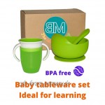 Babygeschirr 3-teilig Schüssel mit Saugnapf + Löffel beide Silikon + Lerntasse BPA-frei.