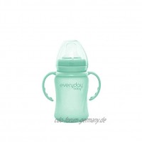 Everyday Baby Glas-Trinkbecher Healthy+ Sippy Cup Ab 6 Monate Silikonmantel Inkl. Silikon-Trinktülle Trinklern-Griffe Schutzkappe 150 ml Mint Green 30832 0301 01