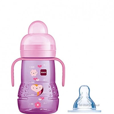 MAM Trainer+ 220 ml Babyflasche und Becher 2-in-1 4+ Monate Farbe: rosa blau FBT102G