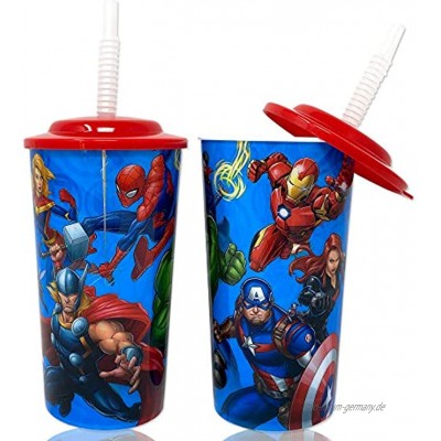 Marvel Superheroes Avengers Wassergläser mit Deckel wiederverwendbares Strohhalm Deluxe-Geschenk-Set für Kinder Jungen und Mädchen – sicher genehmigte BPA-Goodies für Zuhause und Reisen