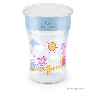 NUK Magic Cup Trinklernbecher mit persönlicher Gravur auslaufsicherer 360°-Trinkrand 8+ Monate BPA-frei 230 ml Peppa Pig blau weiß