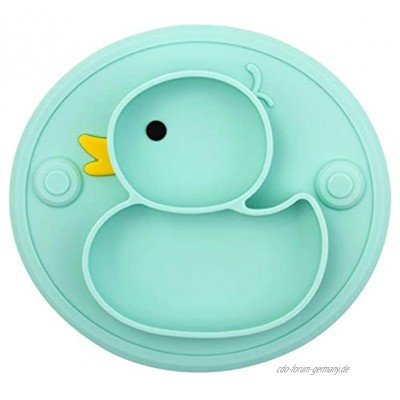 Baby Teller Rutschfeste Saugfütterungsplatte für Kleinkinder Babys Kinder Tischset mit Saugnäpfen BPA-frei FDA-geprüft Spülmaschinen-und mikrowellengeeignet Cyan Ente