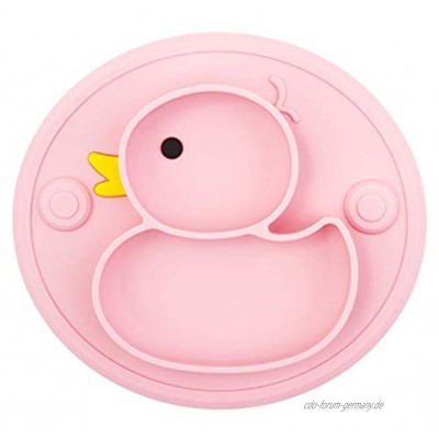 Baby Teller Rutschfeste Saugfütterungsplatte für Kleinkinder Babys Kinder Tischset mit Saugnäpfen BPA-frei FDA-geprüft Spülmaschinen-und mikrowellengeeignet Rose Ente
