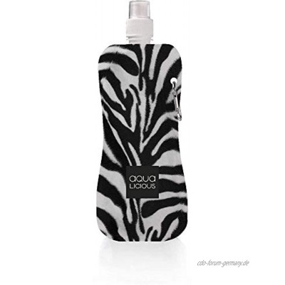 Clevere Kids baby-collection Aqua Licious 6263 Faltbare Trinkflasche mit Karabiner-Zebra