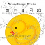 Monland Geteilte Silikon Teller für Kleinkinder Tragbare Rutschfeste Saug Platten für Kinder Babys und Kinder Baby Geschirrteller Duck Gelb
