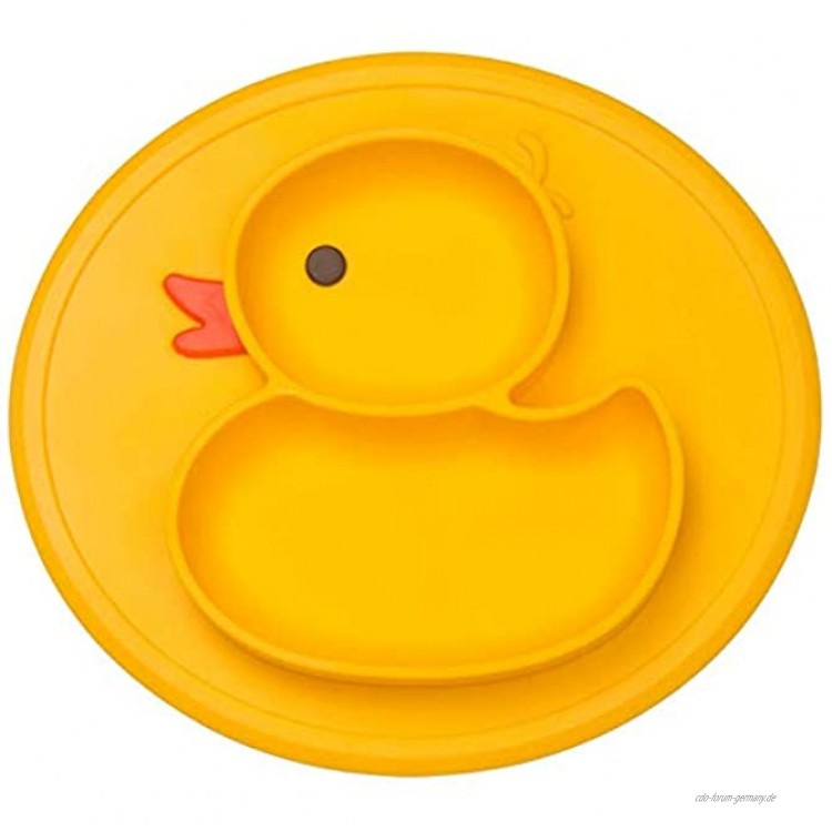 Monland Geteilte Silikon Teller für Kleinkinder Tragbare Rutschfeste Saug Platten für Kinder Babys und Kinder Baby Geschirrteller Duck Gelb