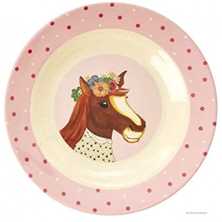 Rice Kinderteller tief Durchmesser 20cm mit süßem Tierprint Pferd aus der Serie Animal Farm rosa