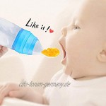 joizo Saugflasche mit Löffel Silikon-Squeeze Reis-Getreide Lebensmittel Löffel Babynahrung Dosierlöffel 20,5 cm blau 1pc