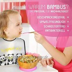BABYLOVIT Bambus Baby Set | Natürliche Bambus Schüssel| Tüv Geprüft & Zertifiziert | Bambus Schale mit Saugnapf Besteck und Lätzchen | Kinder Geschirr Pink